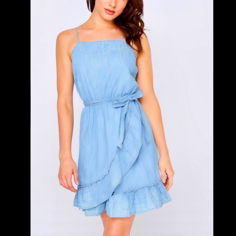 ☀️Refuge Chambray Ruffle Tie Front Sun Dress